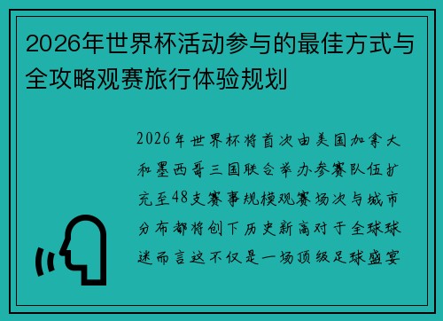 2026年世界杯活动参与的最佳方式与全攻略观赛旅行体验规划